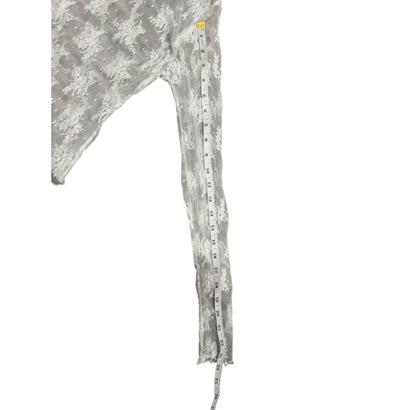 Sheer White Floral Embroidered Long Sleeve Mock Neck Top Womens S Polyester Blen - Picture 5 of 7